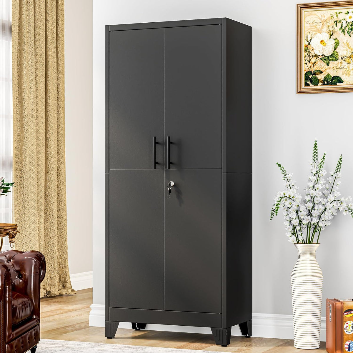 gaious 71" tall metal pantry storage cabinet with shown in use