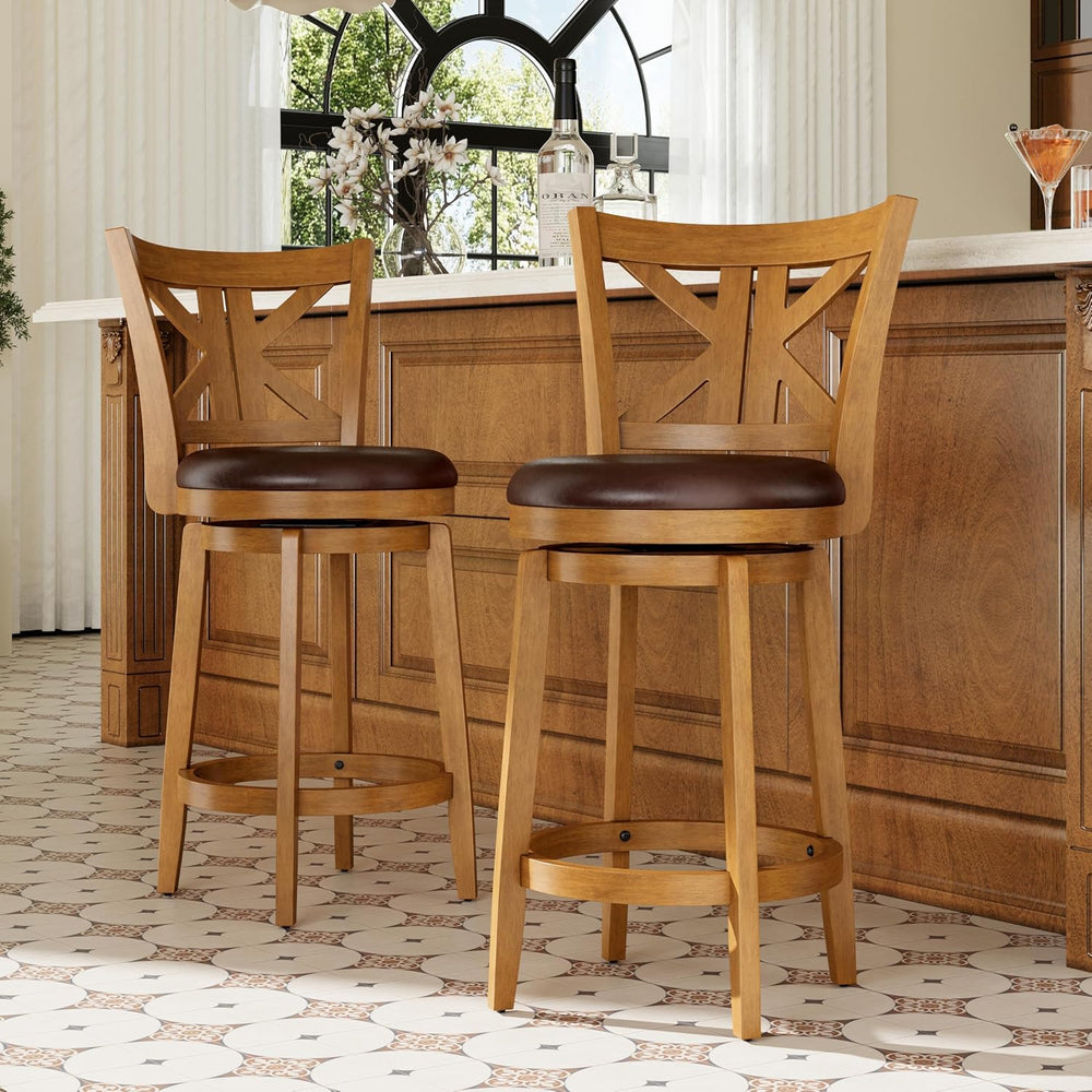 PHI VILLA Swivel Bar Stools Set of 2, 26 Inch Barstools with Backs