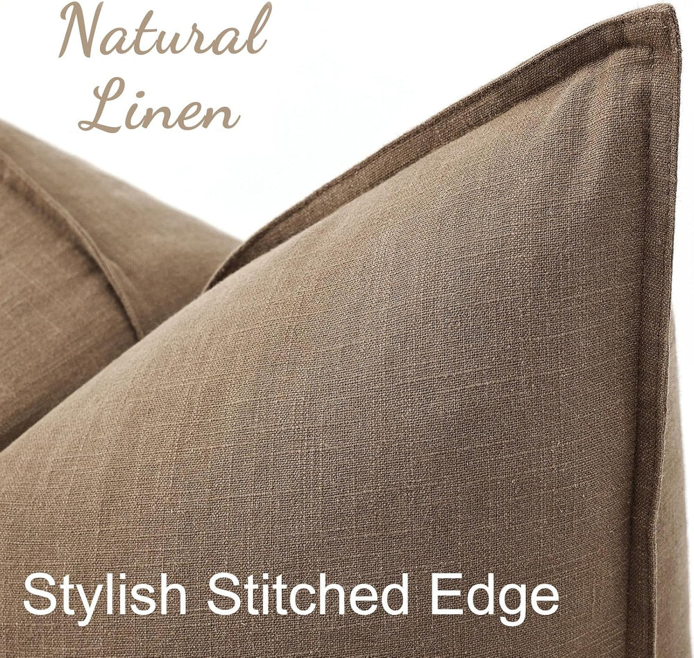 decorUhome Fall Light Brown Linen Throw Pillow Covers 20x20 Set of 2