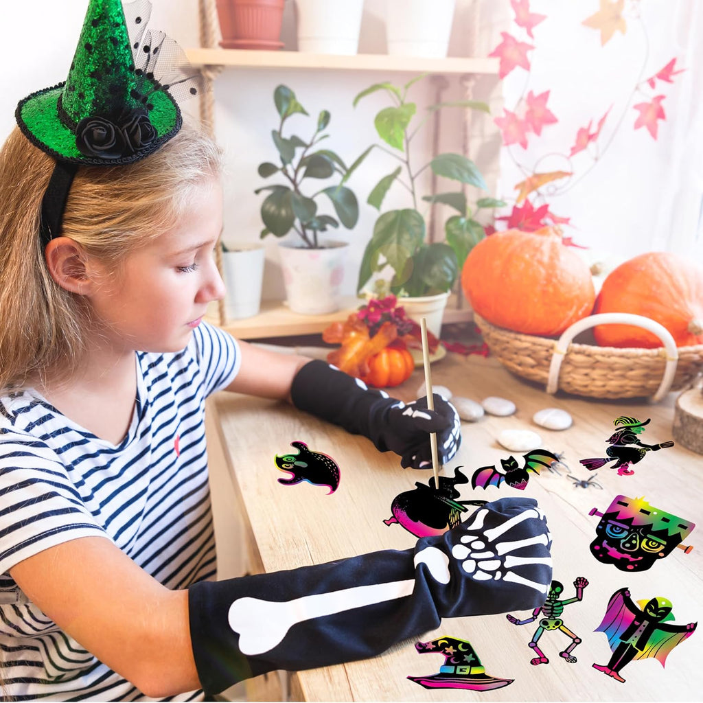 JOYIN 120 Pcs Halloween Rainbow Scratch Art Crafts for Kid, Halloween Party Favors, Scratch Off Paper with 18 Designs for Party Supplies, Classroom Activities Game Goodies Gifts