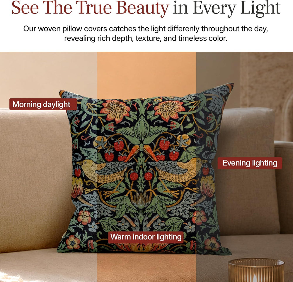 William Morris Strawberry Thief B Blue Tapestry Throw Pillow Cover 18 x 18