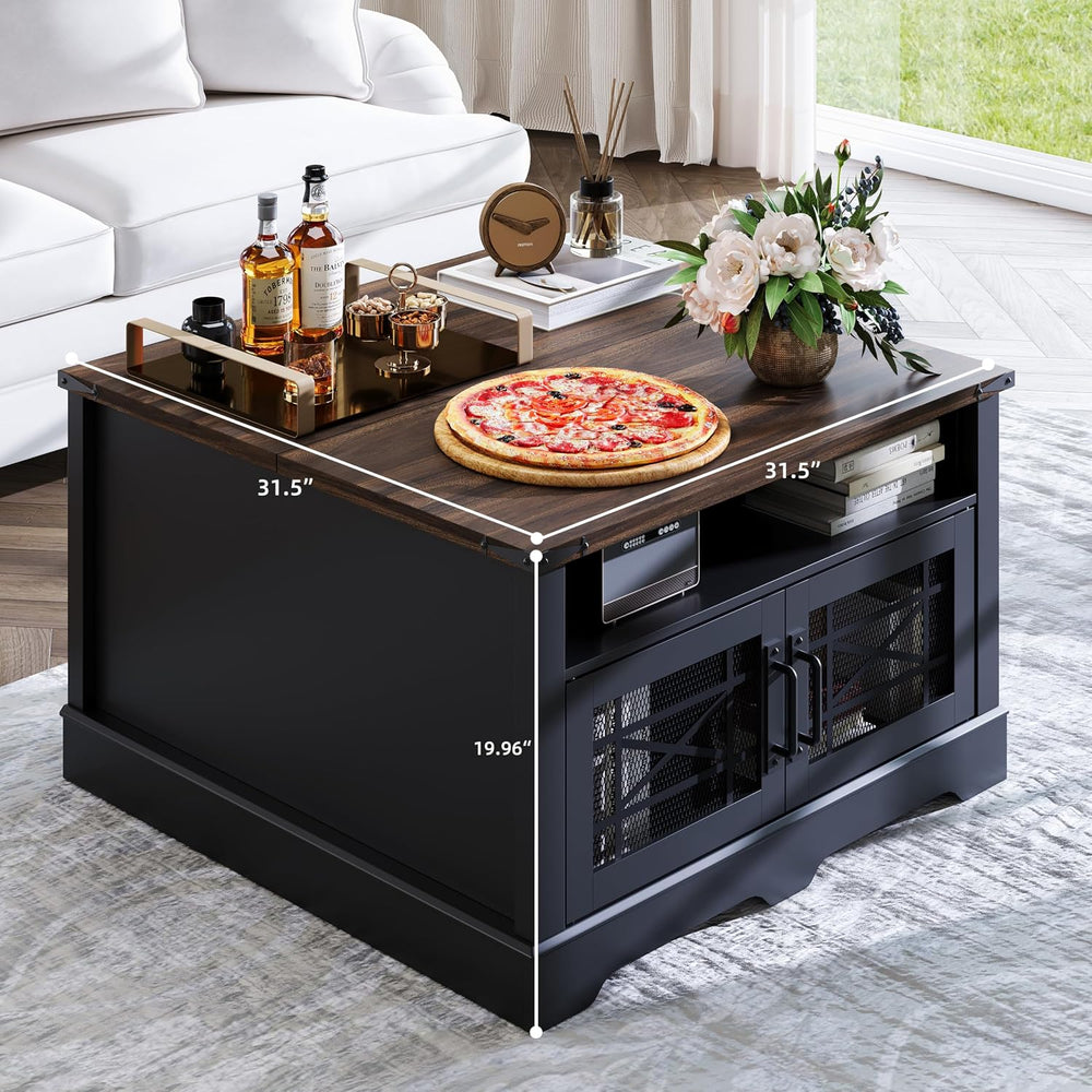 Square Coffee Table, Black Coffee Table with Hidden Compartment Lift-up Top