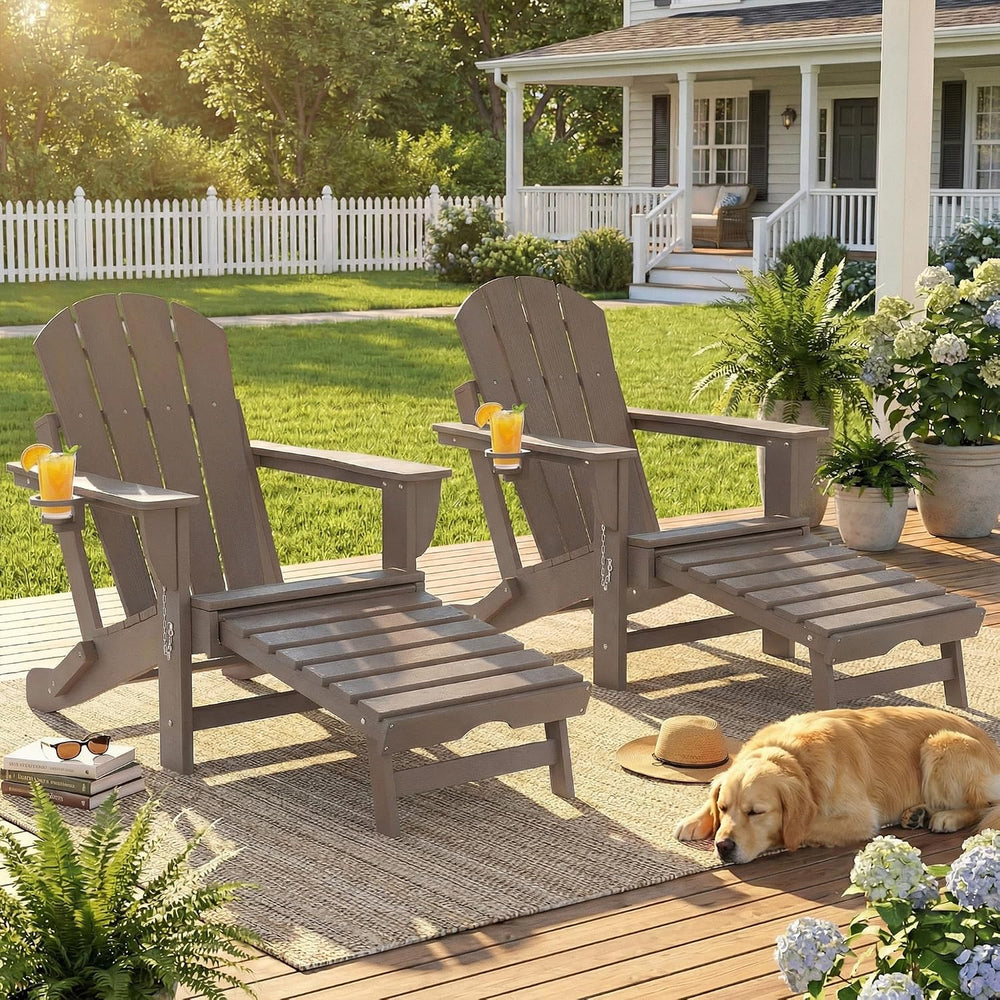 Outsunny Folding Adirondack Chair Set of 2 with Retractable Ottoman Brown