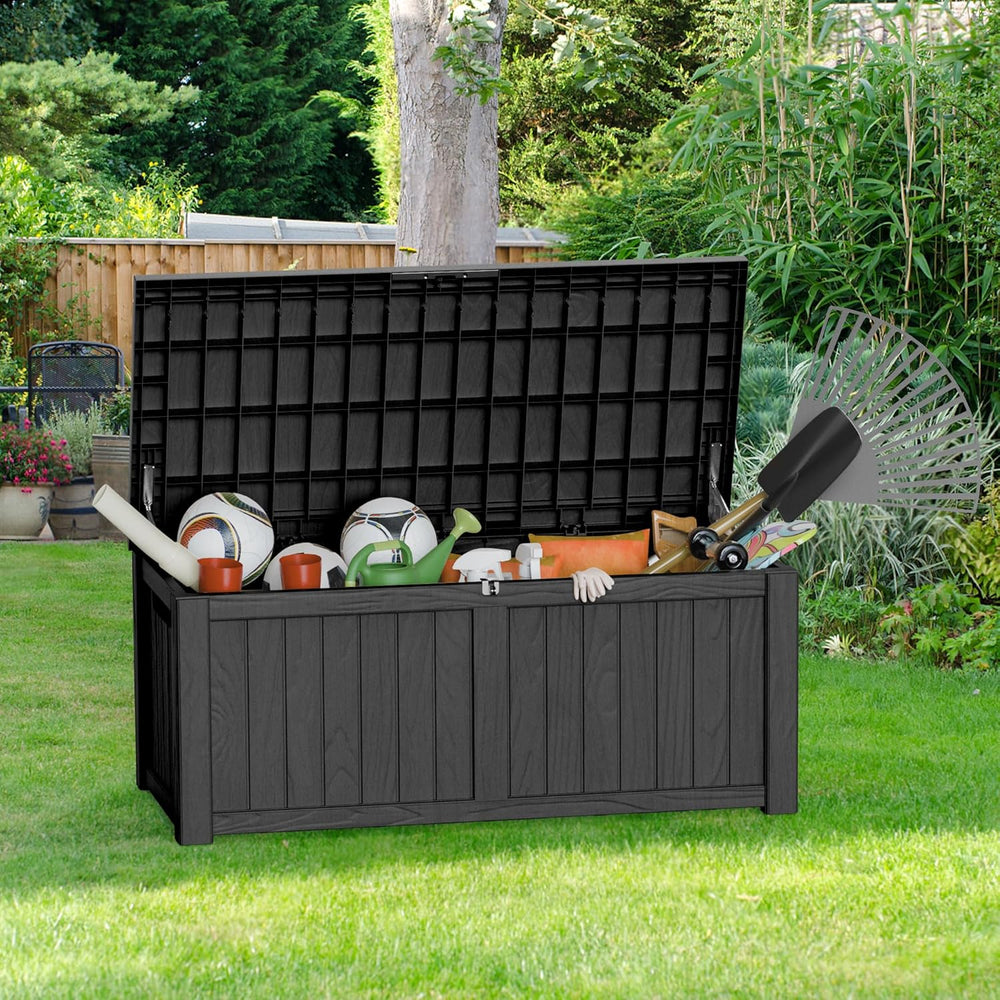 150 Gallon Outdoor Storage Box Patio Deck Box Waterproof, Resin Lockable Outs...