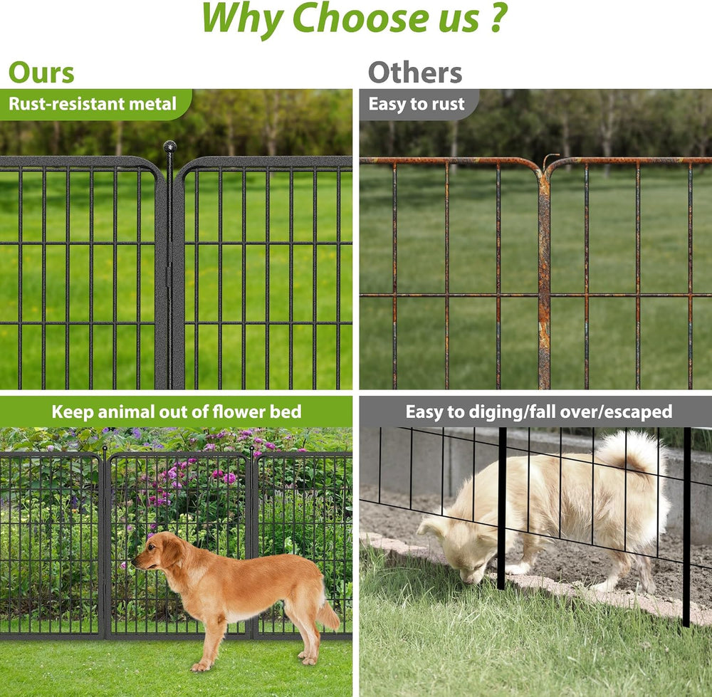 Decorative No Dig Fence Panels Metal Garden Fence with Gate, 28ft(L) x 32in(H...