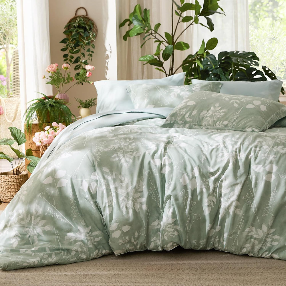 Bedsure Sage Green King Comforter Set, Floral Bedding Sets, 7 Piece
