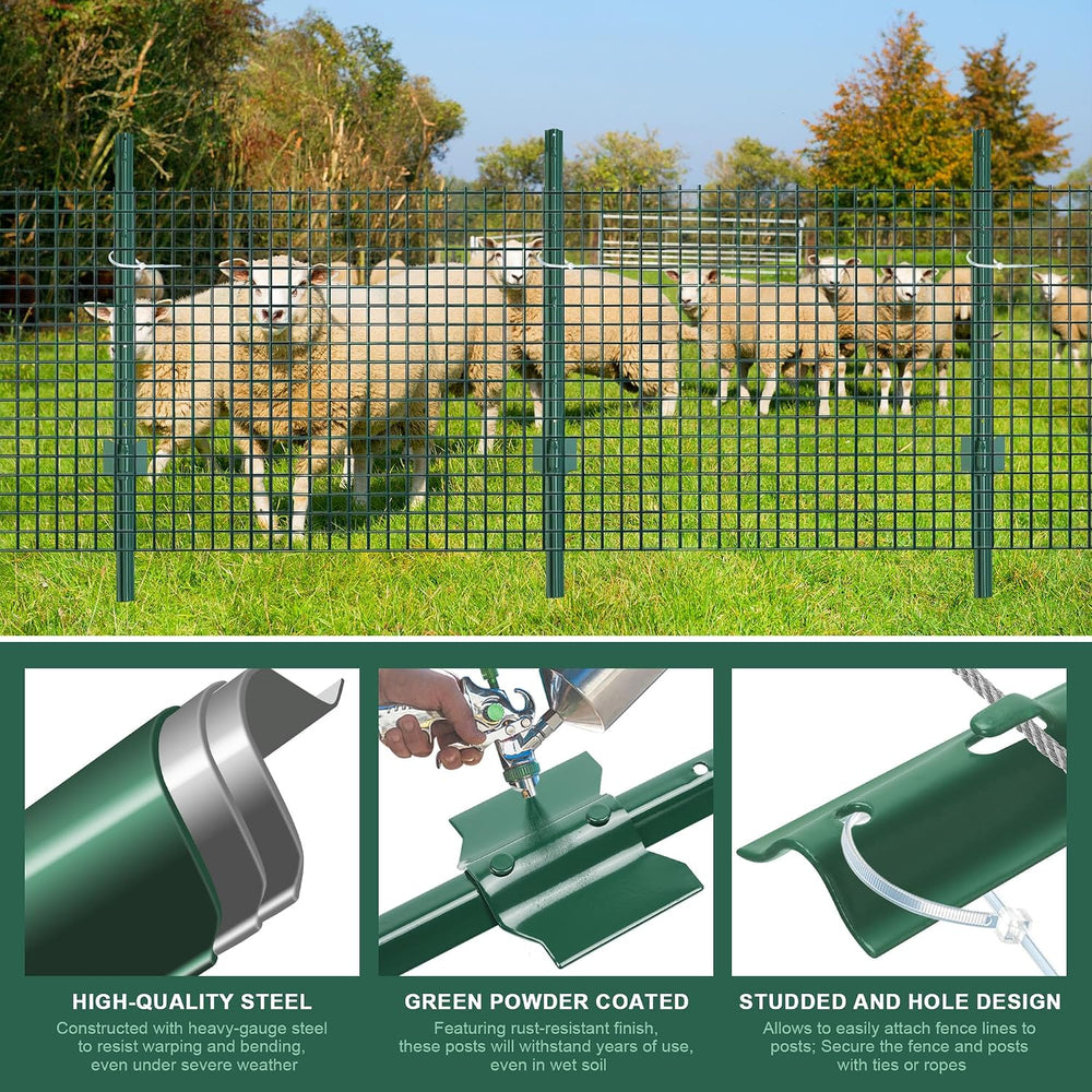 Fence Post 3 Feet / 36 Inch, Pack of 10, Heavy Duty Metal Fence Posts, No Dig...