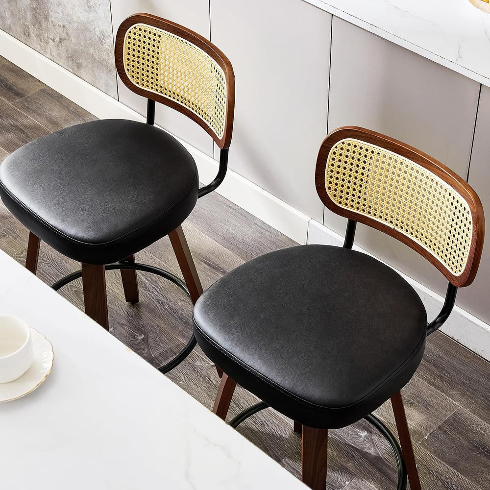 KEEZY Natural Rattan Bar Stools Set of 2, 26 Inch Counter Height Barstools wi...