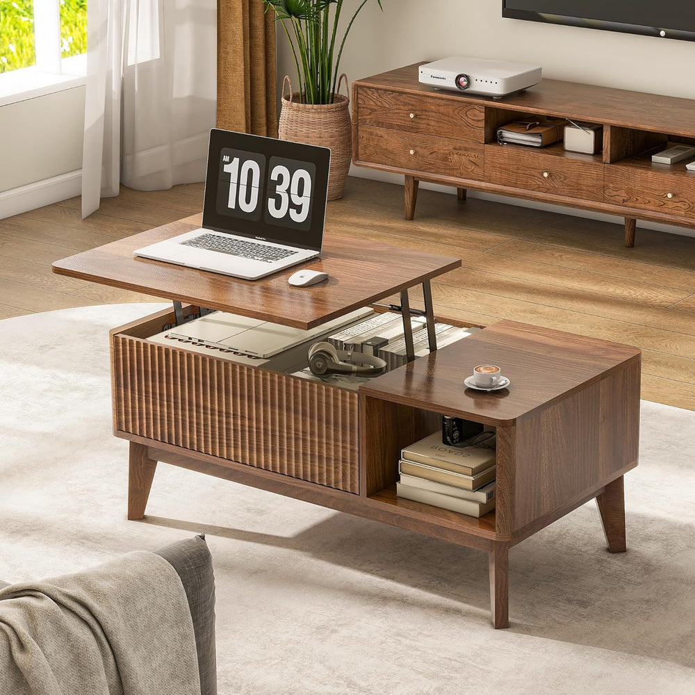 LYNCOHOME Fluted Lift Top Coffee Table with Storage, Modern Coffee Table for ...