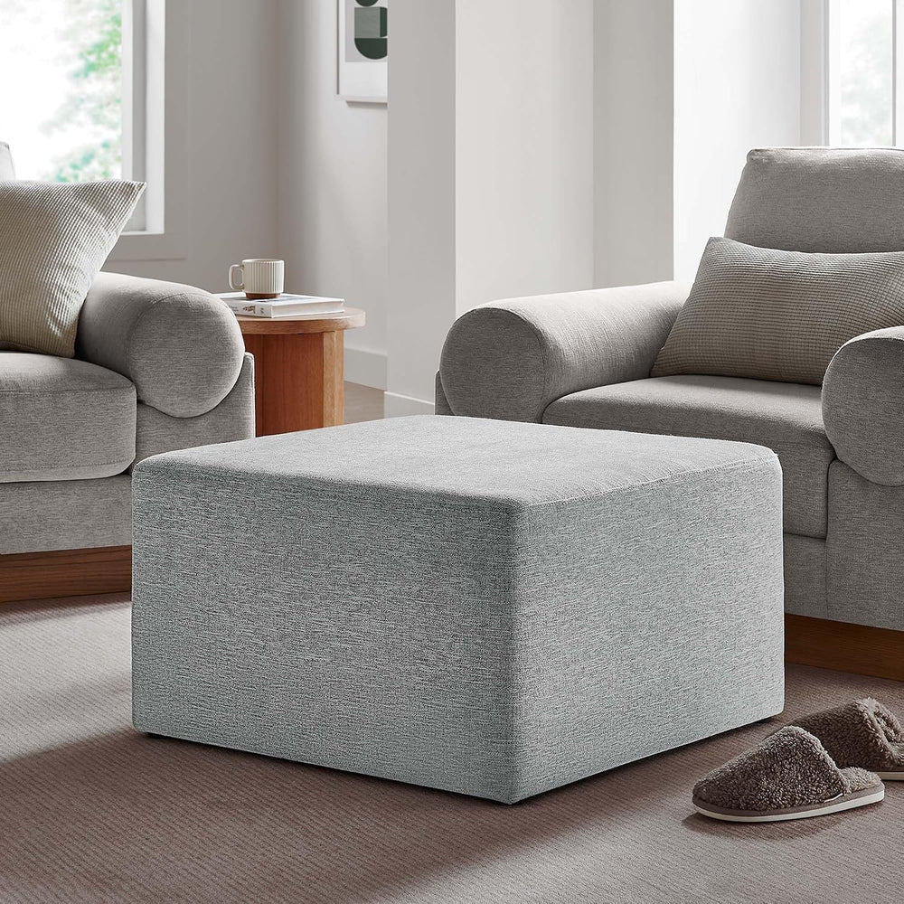 Modway Callum 28 Inch Square Ottoman in Heathered Weave Light Gray - Heathere...
