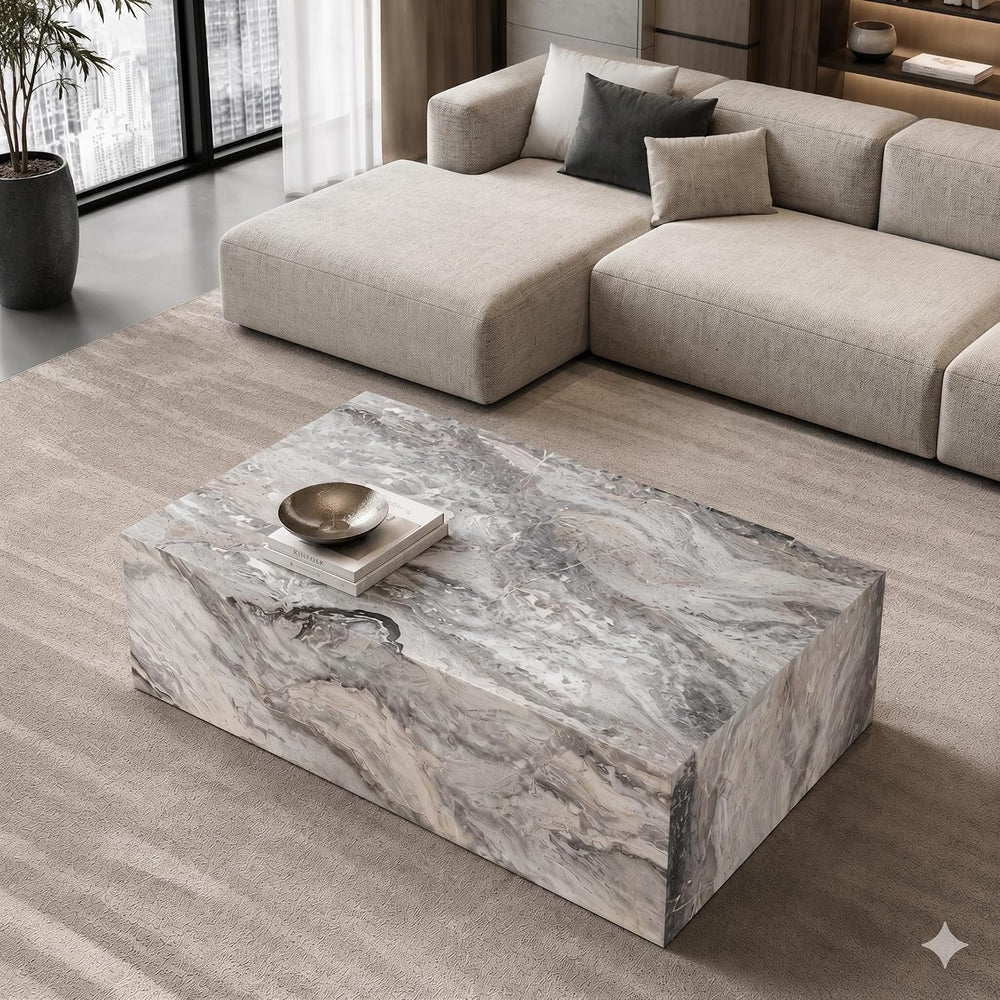 39.3" Faux Marble Coffee Table, Gray Modern Coffee Table, Rectangle