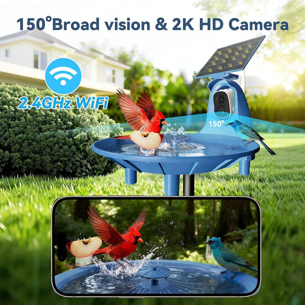 LongPlus Smart Bird Bath with 2K HD Camera, AI Bird ID & Solar Fountain
