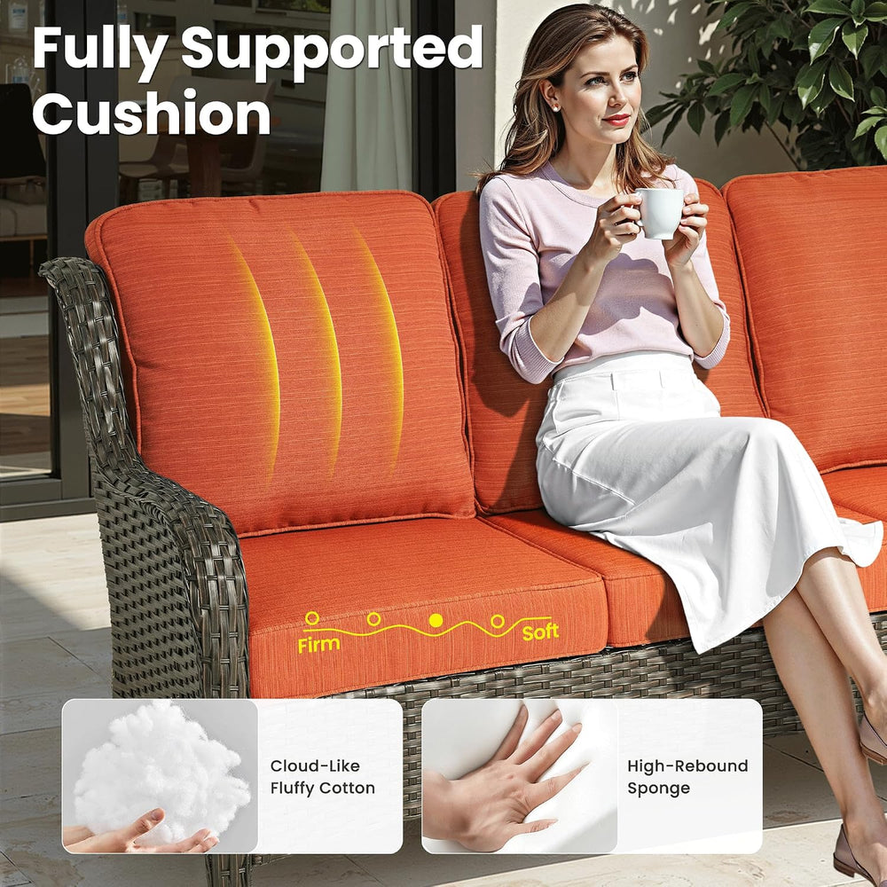ovios 6-Pieces Patio Furniture Set, Outdoor Wicker Sofa Couch with Swivel Gli...