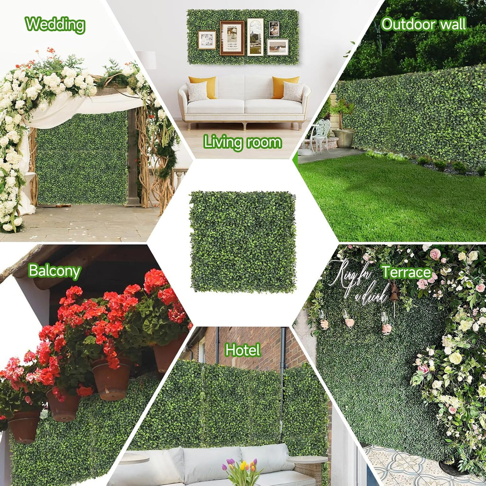 Artificial Grass Wall Panels, 24 Pack 10x10 inch Boxwood Hedge Wall Panels wi...