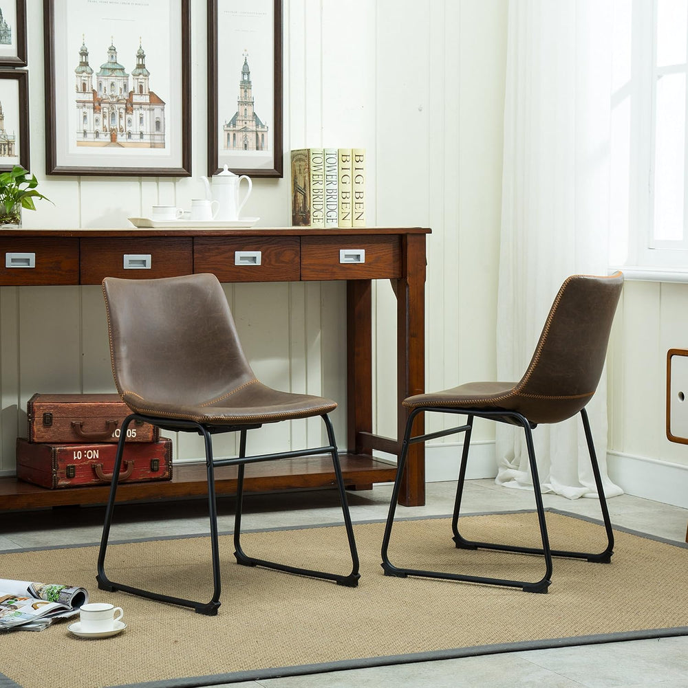 Roundhill Furniture Lotusville Vintage PU Leather Dining Chairs, Set of 2, An...