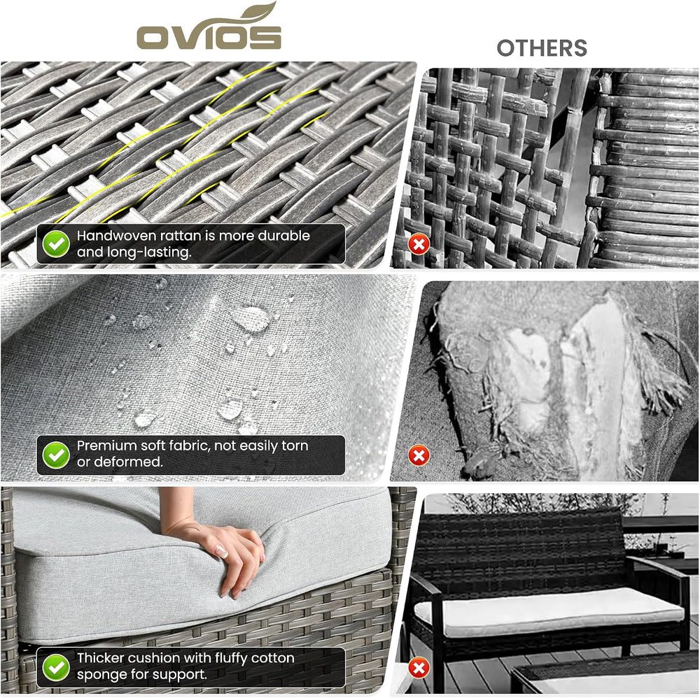 ovios 7 Pieces Patio Furniture Set, Outdoor Wicker Sofa Couch with Swivel Gli...