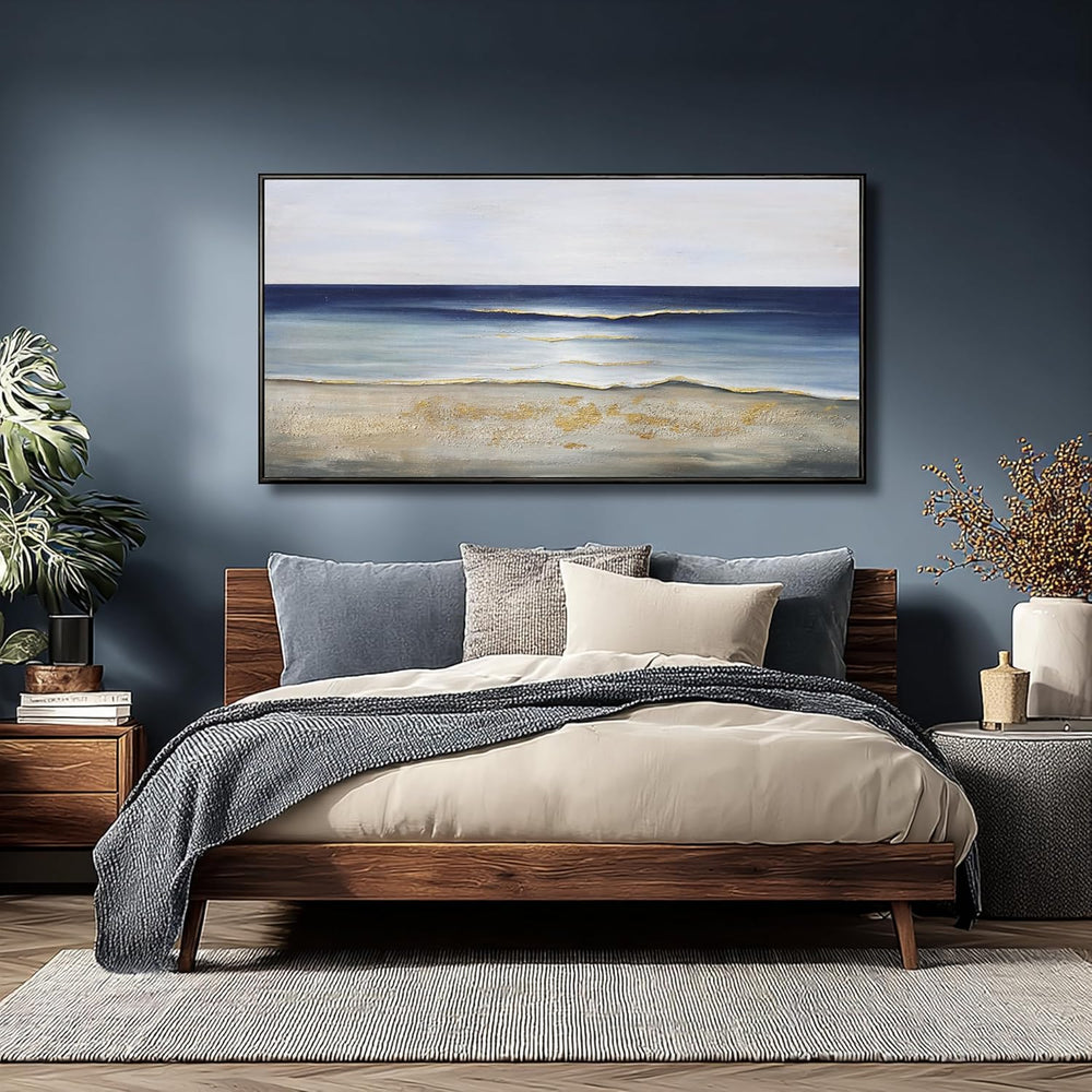 Yuaxker Ocean Wall Art Large Framed Wall Decor Blue and Gold Artwork Room Dec...