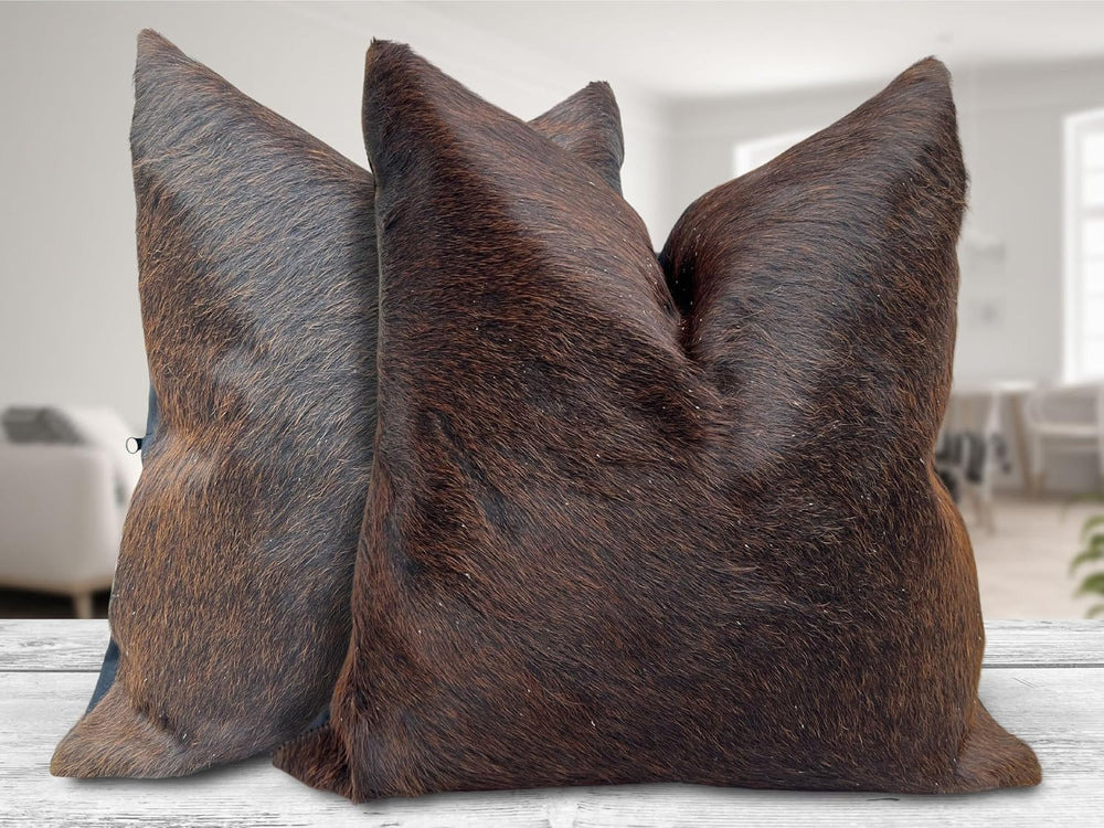 Pack of 2 Set Dark Brown Real Cowhide Genuine Leather Cushion Covers Throw Pi...