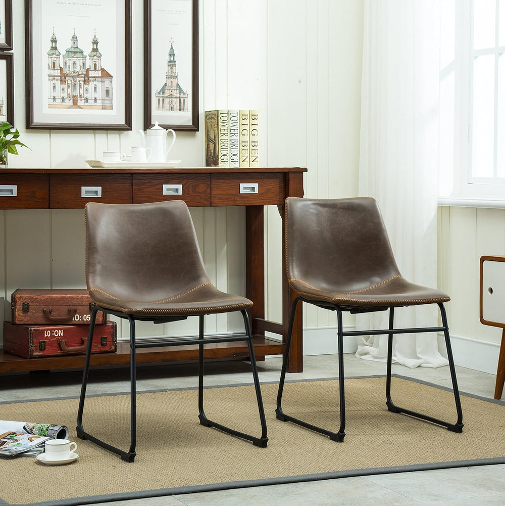 Roundhill Furniture Lotusville Vintage PU Leather Dining Chairs, Set of 2, An...
