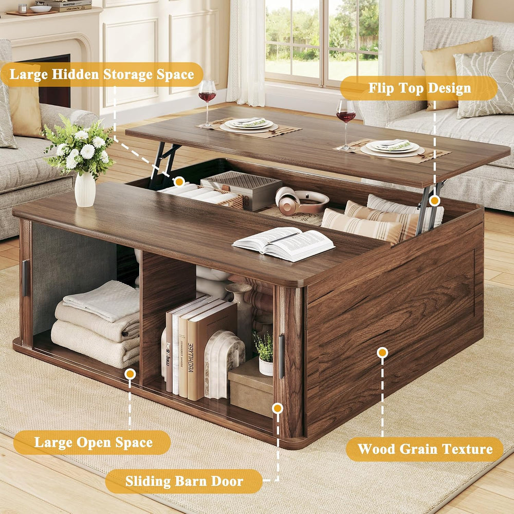 HUAHUU 30.7" Square Lift Top Coffee Table with Large Hidden Storage, Walnut
