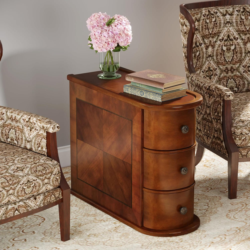 Wood End Table with 3 Drawers, No Assembly Required Narrow Sofa Side Table fo...