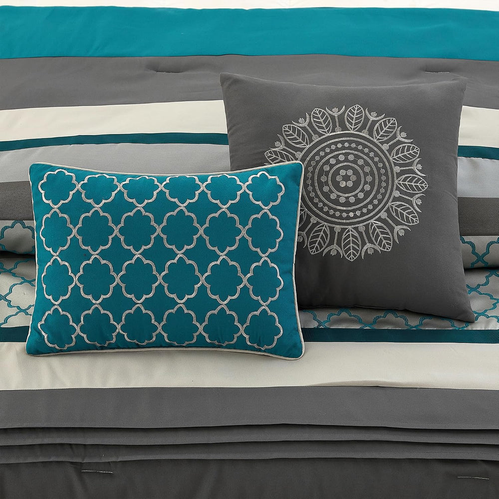LANCO MODERN LIFESTYLE California King Comforter Set, Grey Bedding Set, Jacqu...