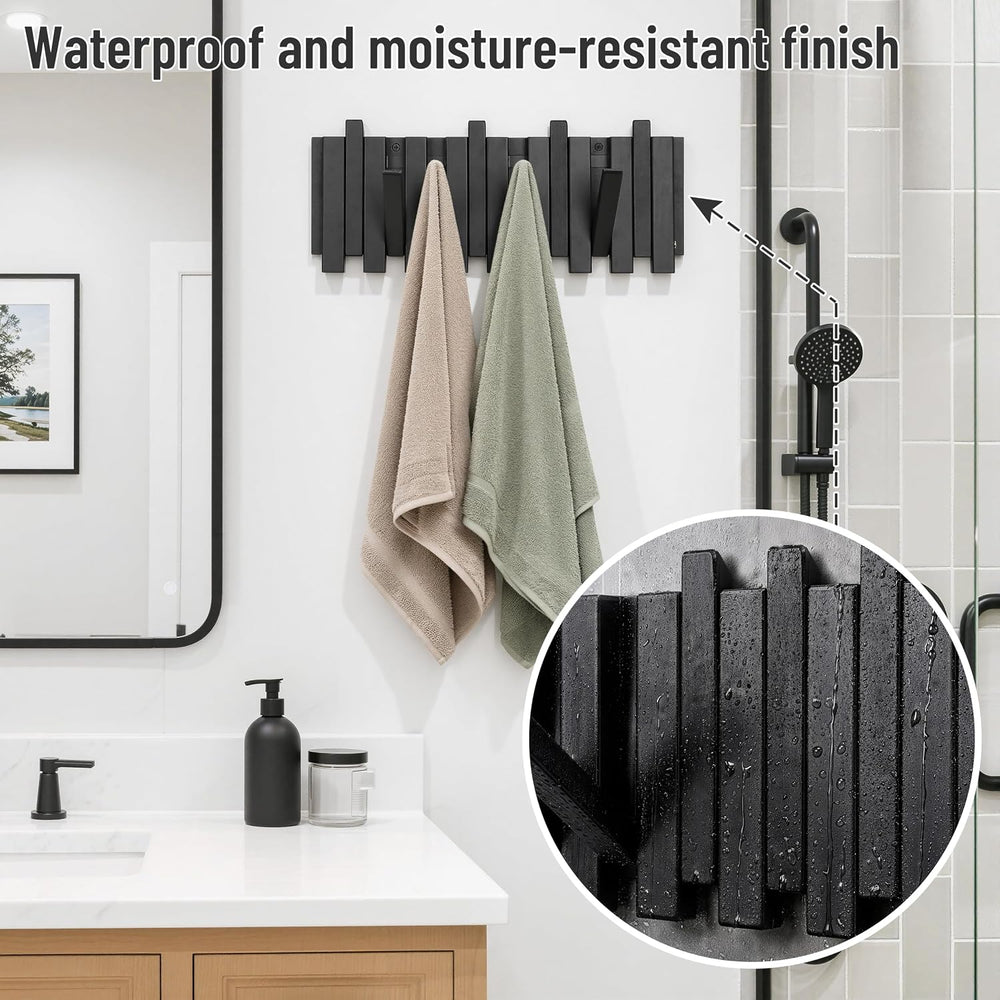 Wall Coat Rack for Entryway: Folding Wood 8 Hooks for Small Space