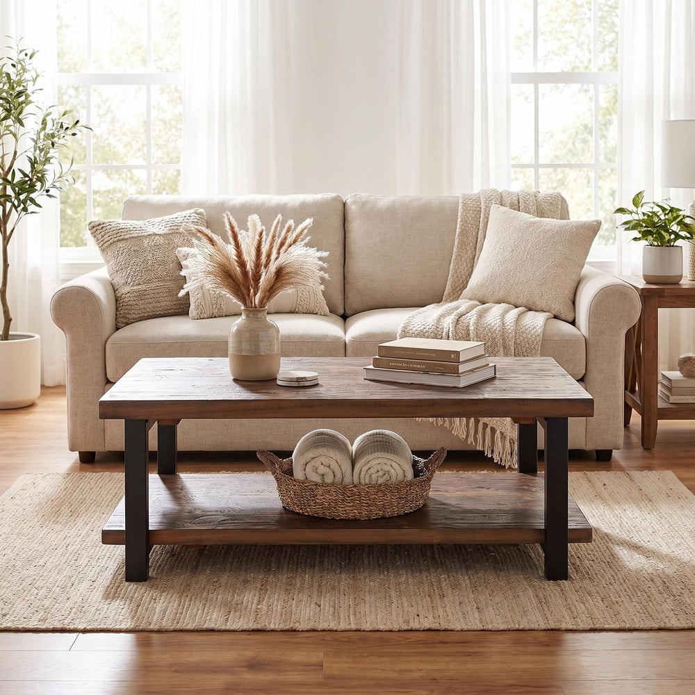 Alaterre Furniture Pomona Solid Wood Coffee Table, Rustic Brown, 48”