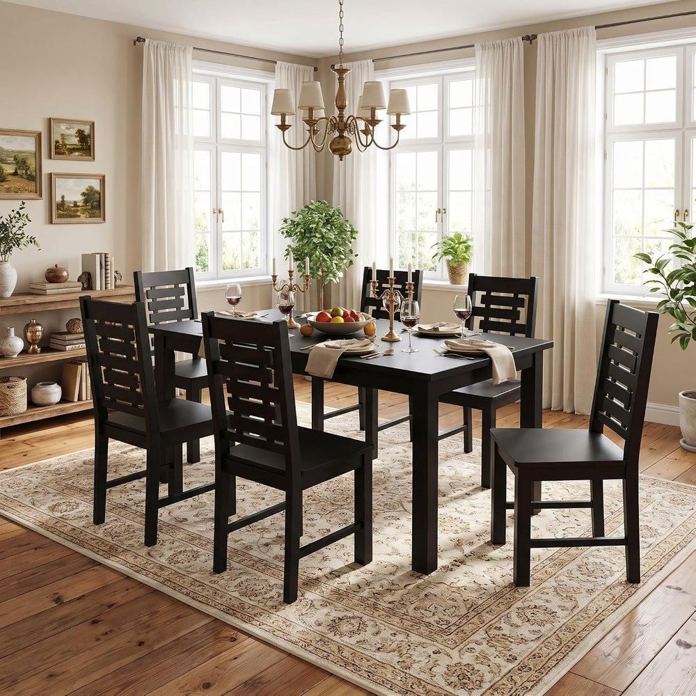 POWERSTONE Wooden Dining Chairs Set of 6, Modern Kitchen Chairs, Black