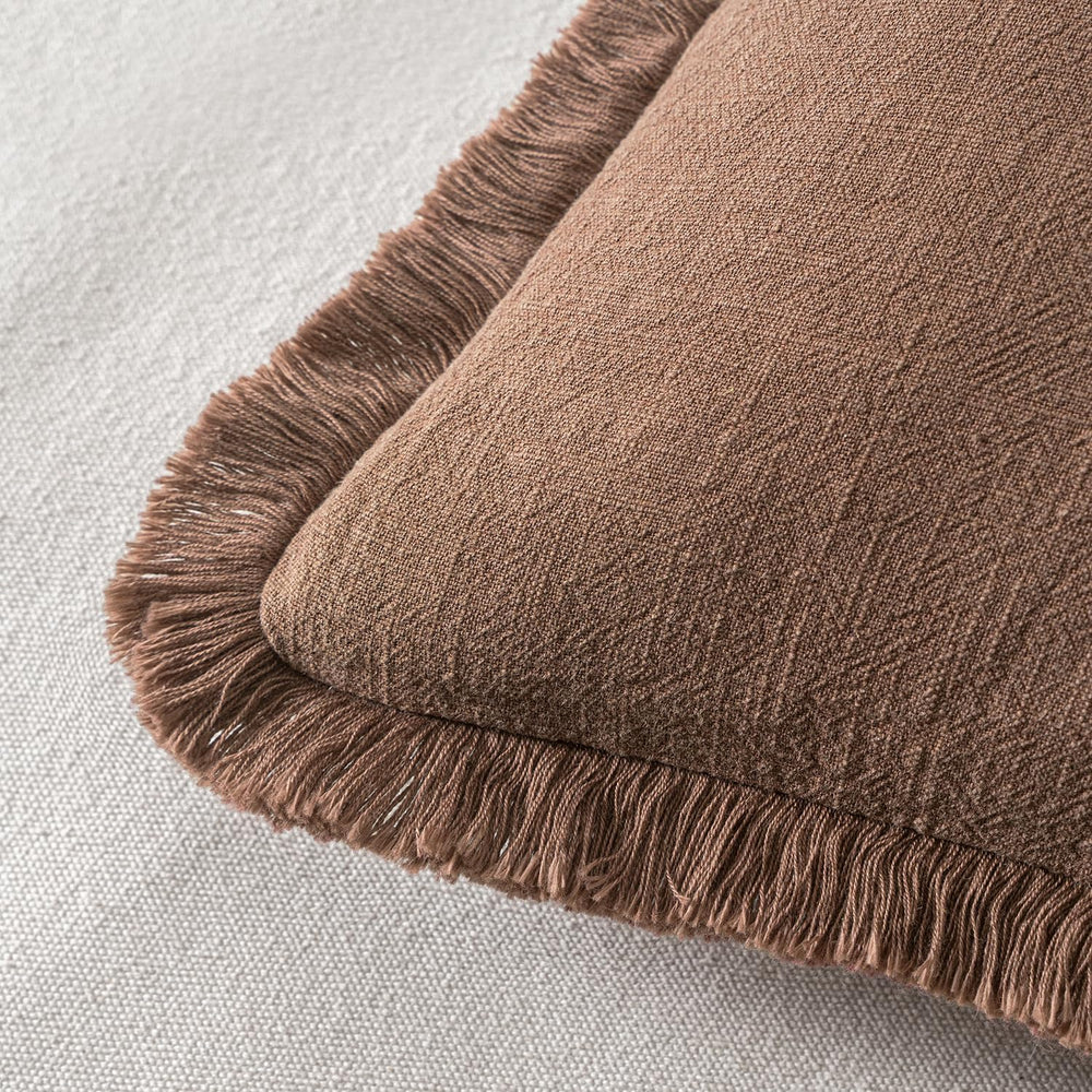 MIULEE Linen Fringe Decorative Fall Throw Pillow Covers Dark Coffee 20x20
