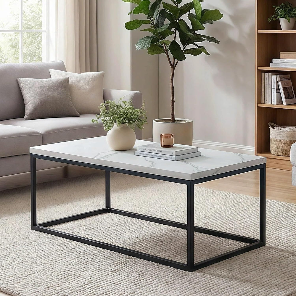CENSI 40" White Marble Coffee Table/Center Table, Medium Size