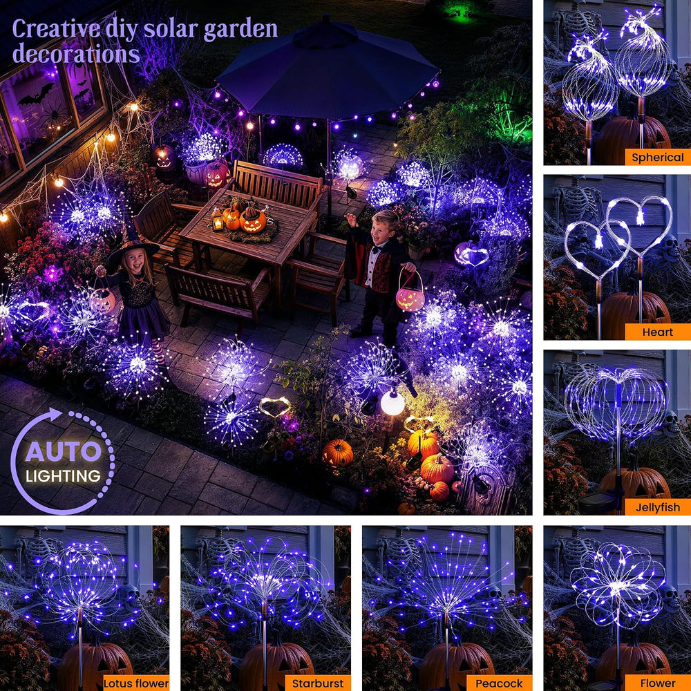 GIGALUMI 4 Pack Solar Firework Lights Outdoor, Halloween Decor, Purple