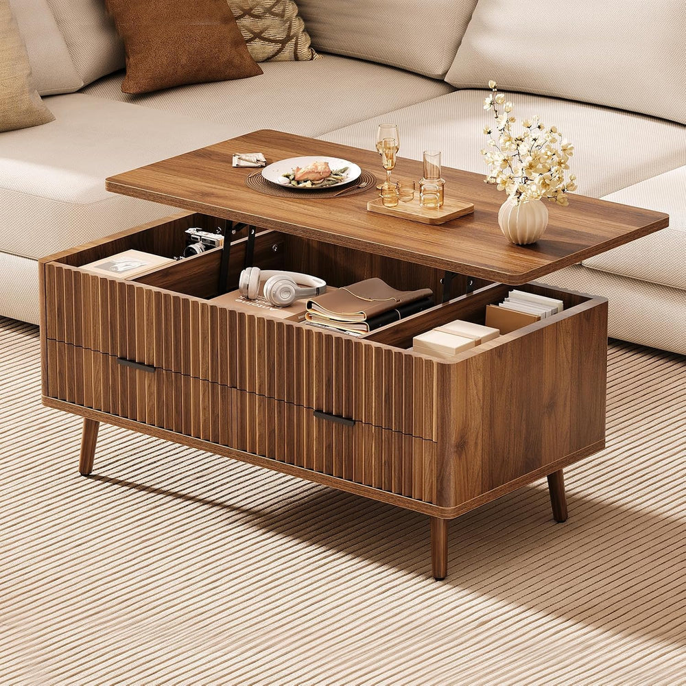 Lift Top Coffee Table with Storage, Living Room Coffee Table with 2 Drawers