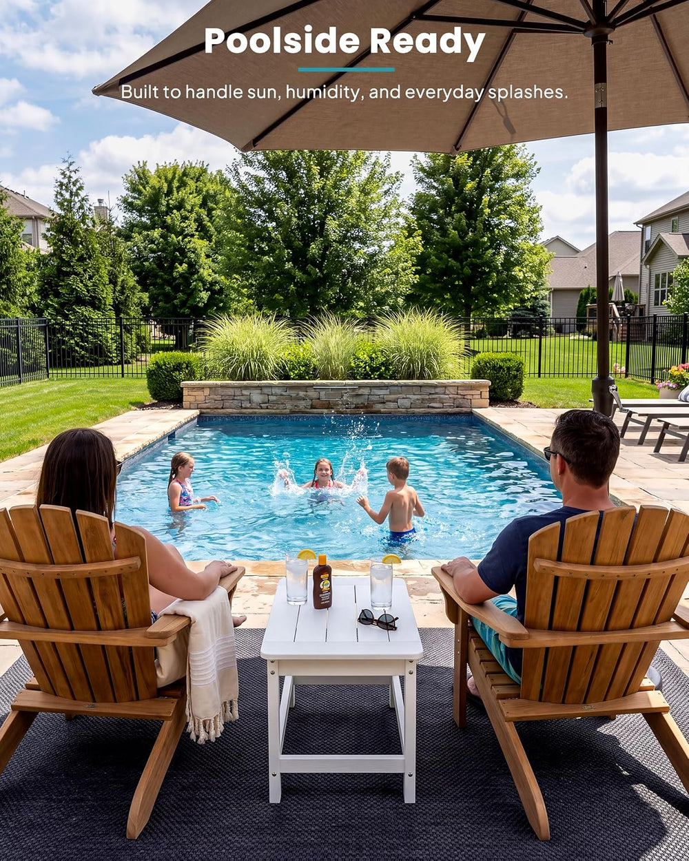 White Outdoor Coffee Table for Patio 35.4 x 17.5 x 16.1 Poly Lumber