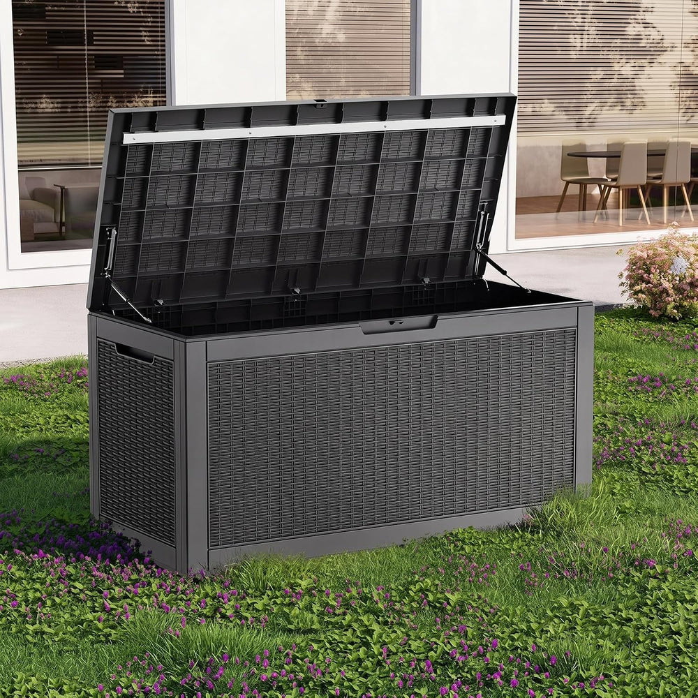200 Gallon Resin Deck Box, Lockable Waterproof UV‑Resistant Outdoor Storage O...