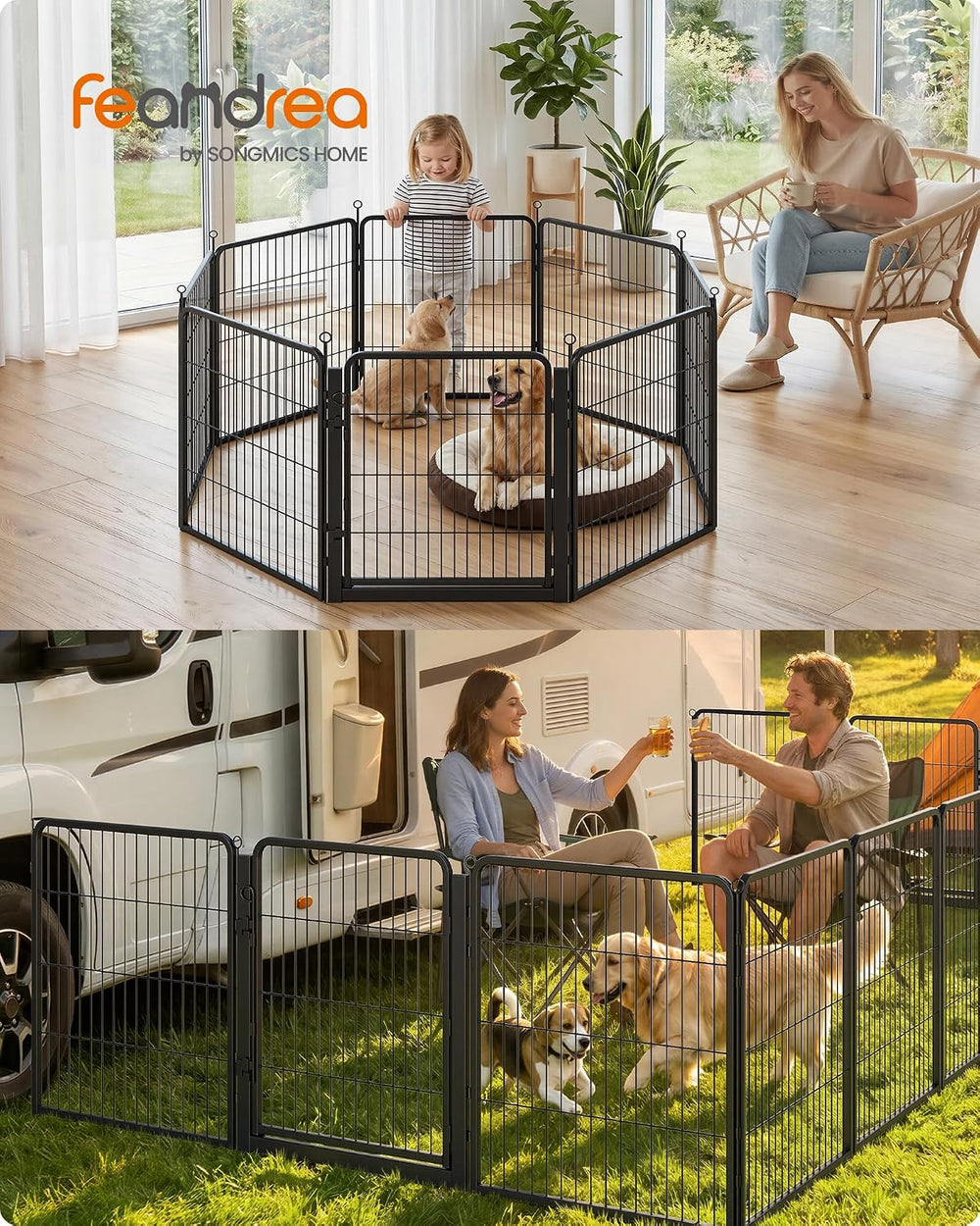 Feandrea 8-Panel Dog Playpen, 67 x 67 x 32 Inch, Matte Black