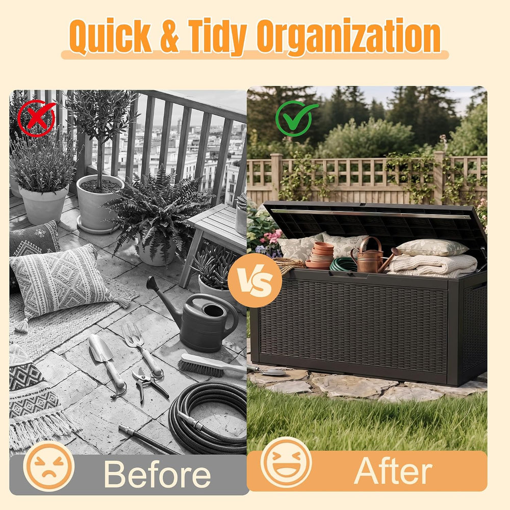 Outdoor Storage Box, 160 Gallon Waterproof Resin Deck Box with Support Rod