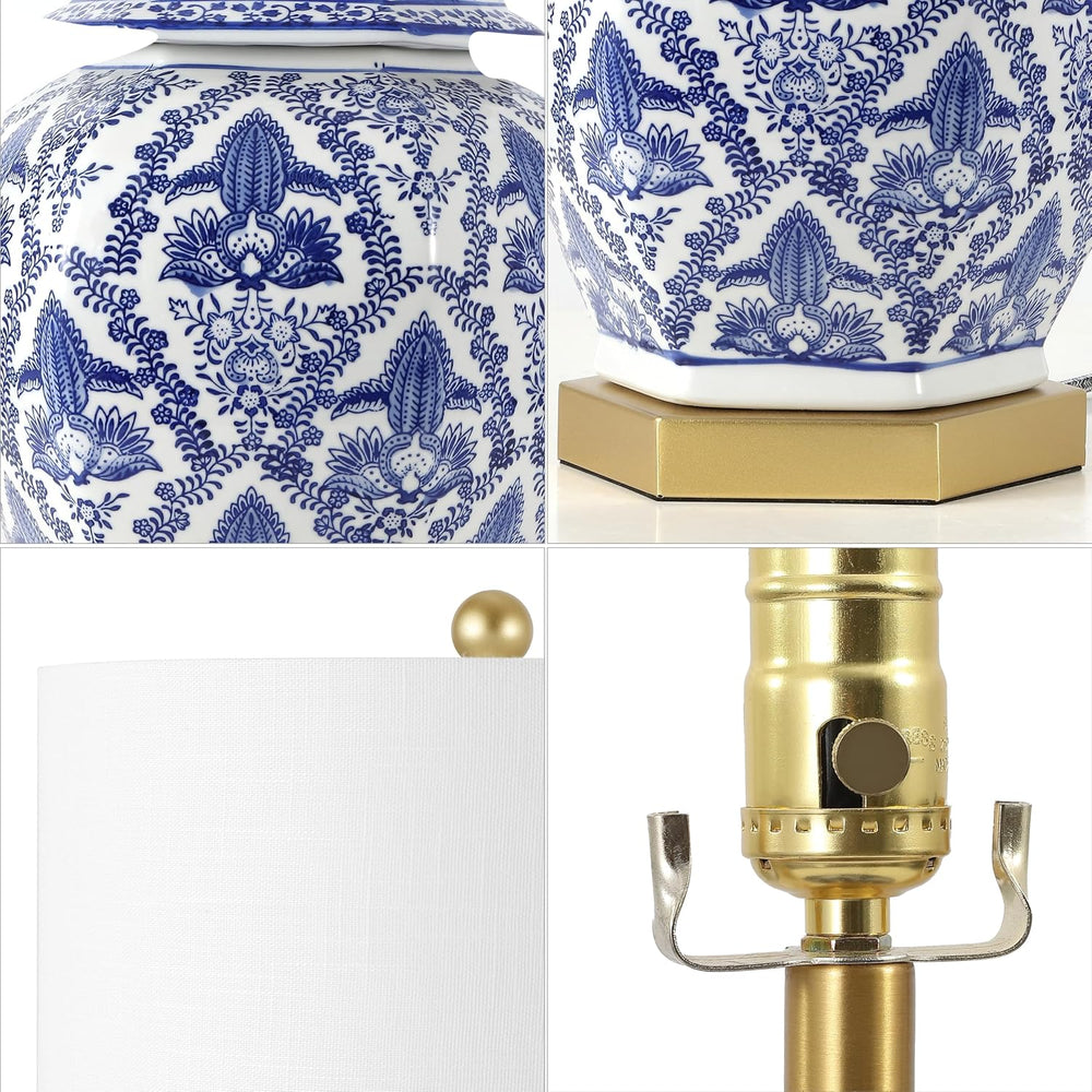 JONATHAN Y Gretchen 25" Ginger Jar Ceramic LED Table Lamp, Blue/White