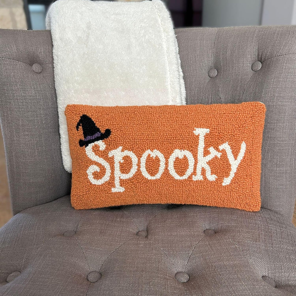 Hand Hooked Halloween Pillow - 9X16 inches Throw Pillow for Couch or Dorm (Sp...