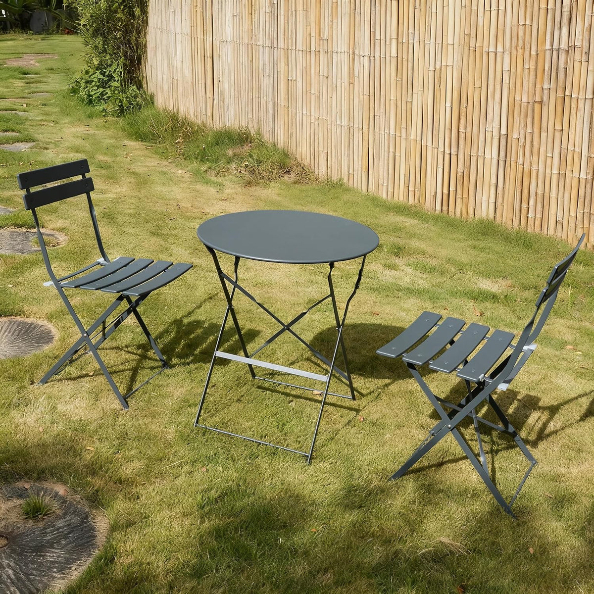 3 Pieces Outdoor Bistro Set, Patio Table and Chairs Set,Grey