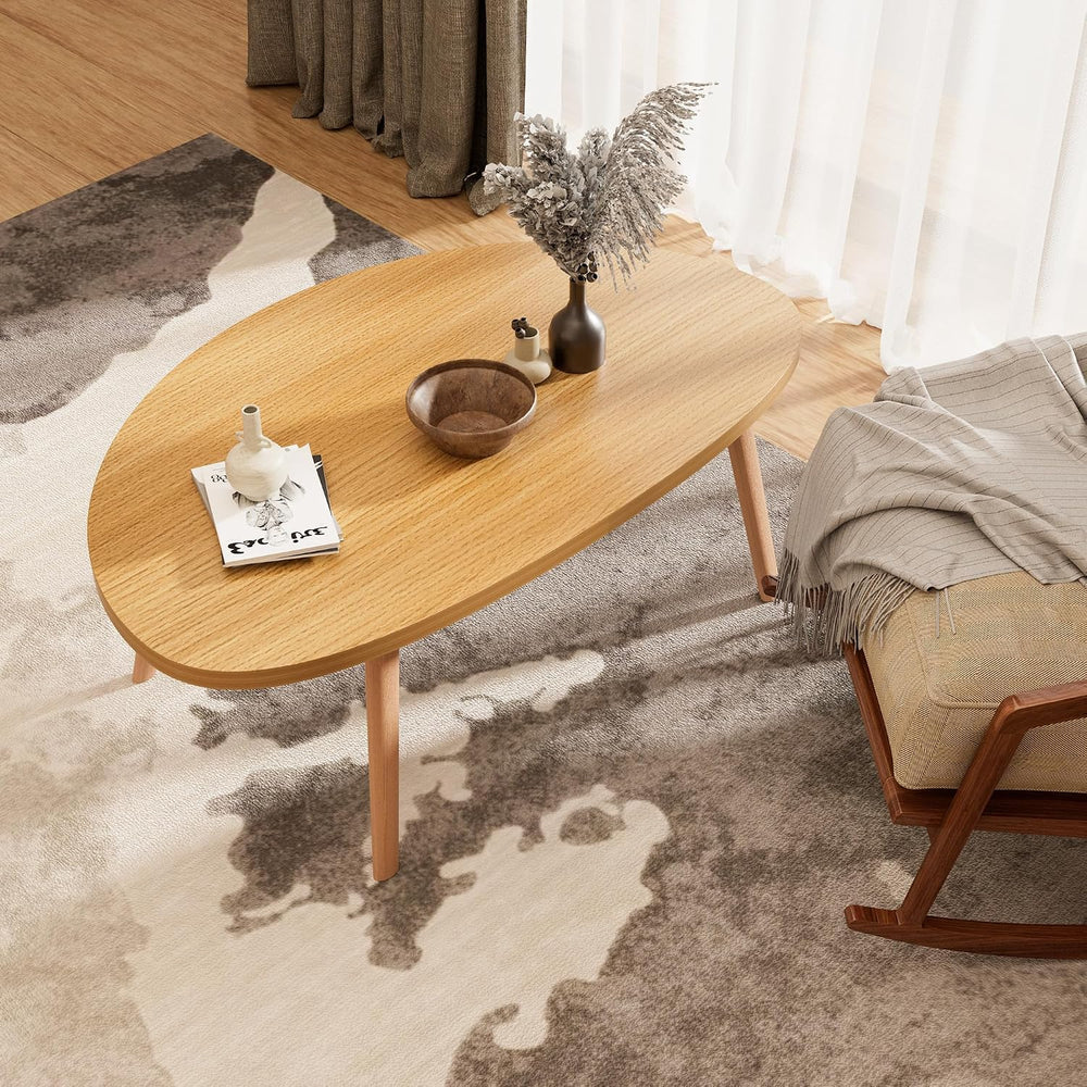 Coffee Table, 31.5" Low Coffee Tables with Solid Wood Legs Kidney Natural