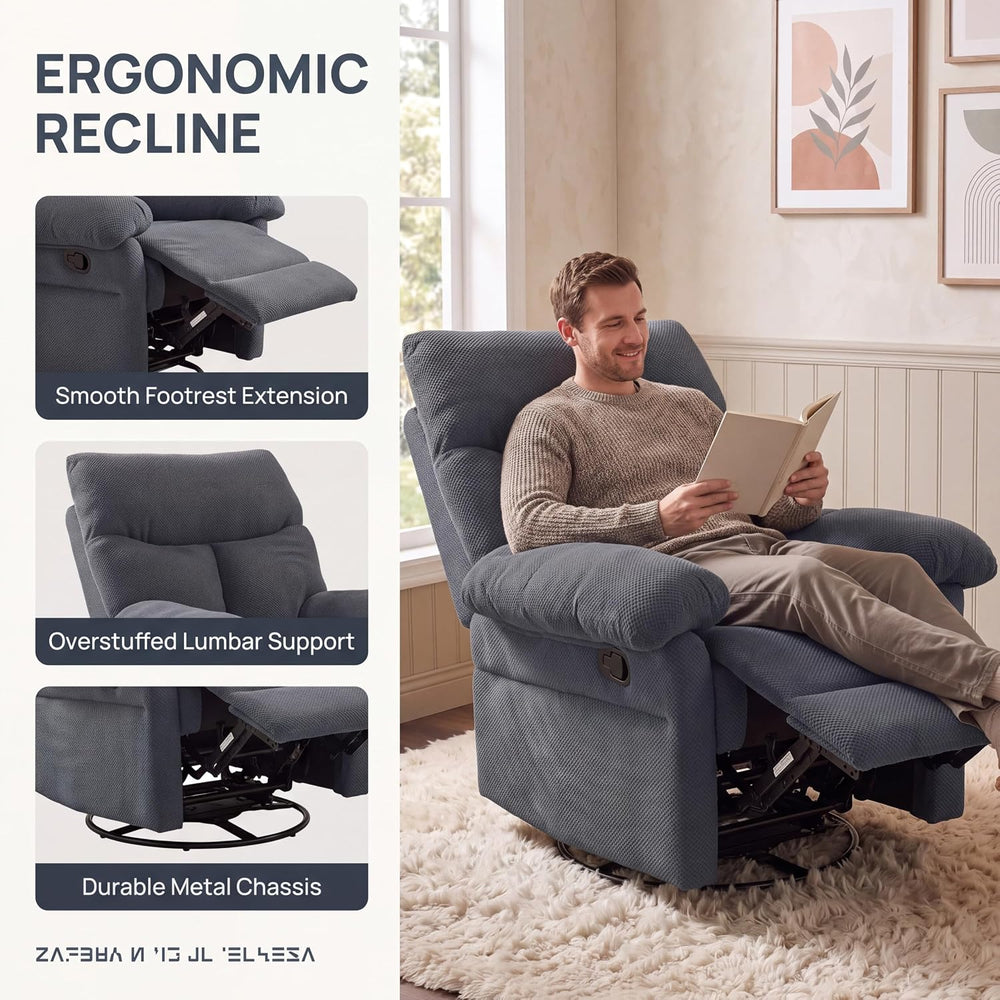 Manual 360° Swivel Rocker Recliner Chair for Living Room, Dark Gray