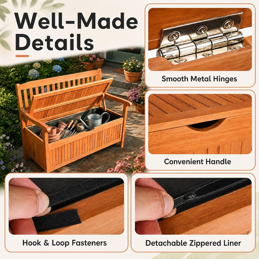 Tangkula Outdoor Wood Storage Bench Deck Box, Entryway Porch Storage Bench wi...