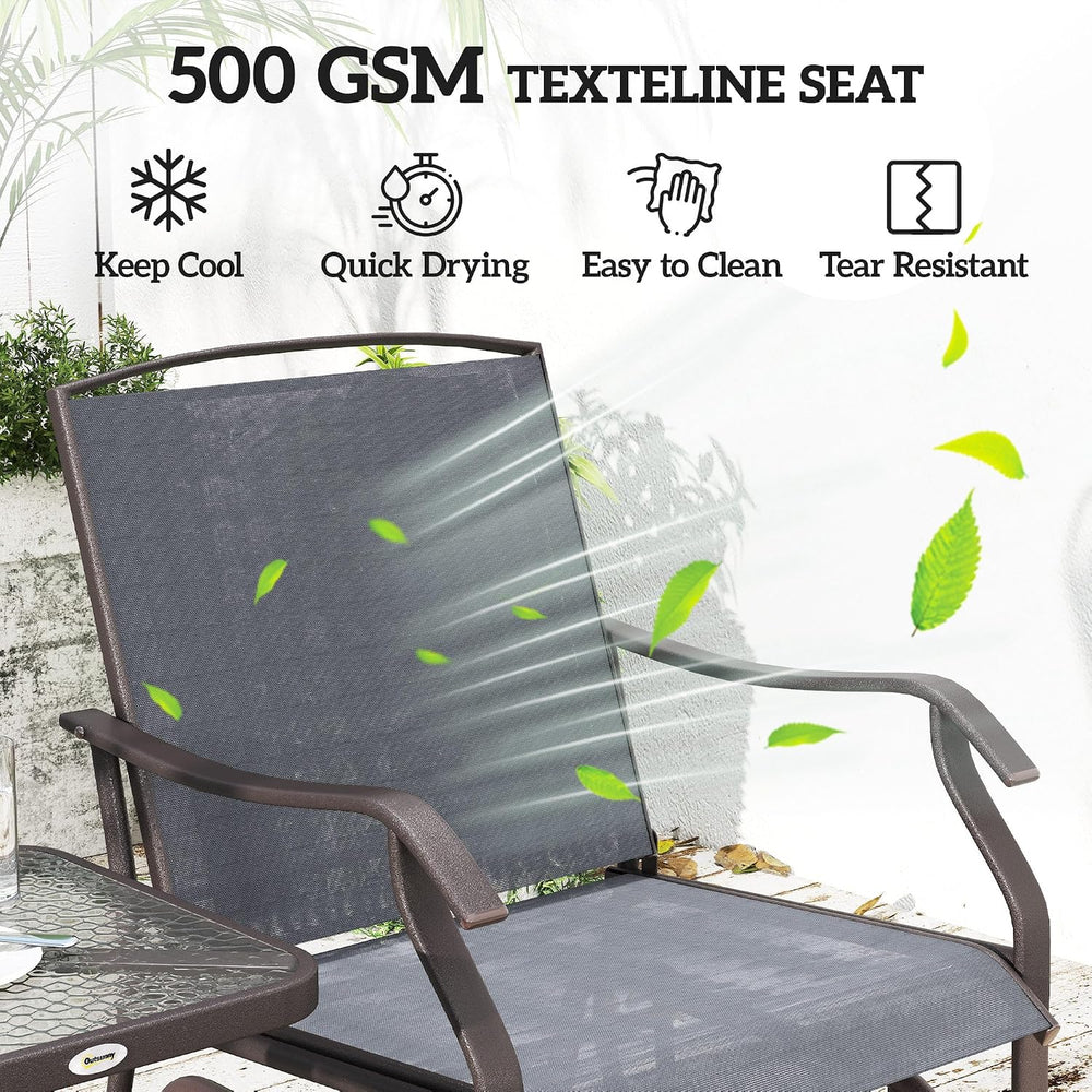 Outsunny 3 Piece Outdoor Glider Chair Coffee Table Bistro Set Gray