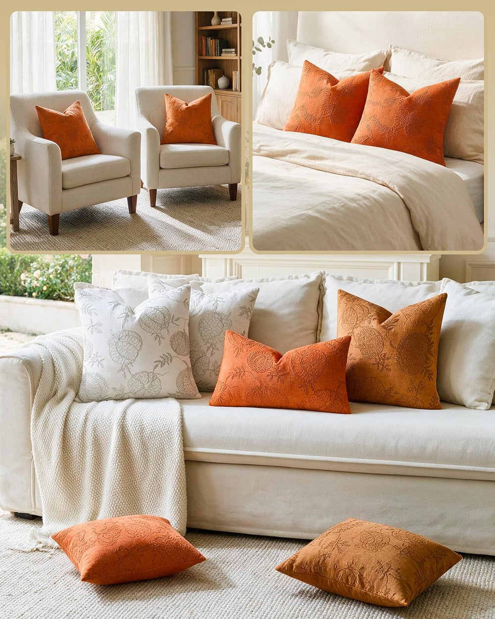 TOPWAVE 2 Pack Fall Throw Pillow Covers, Pumpkin, Orange 24x24