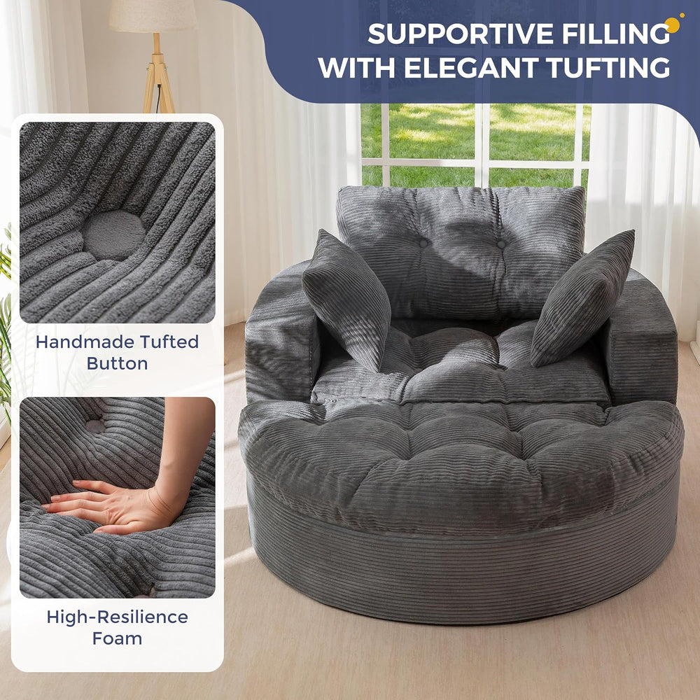 MAXYOYO Oversized Round Chaise Lounge Sofa, Boneless Chair with Ottoman
