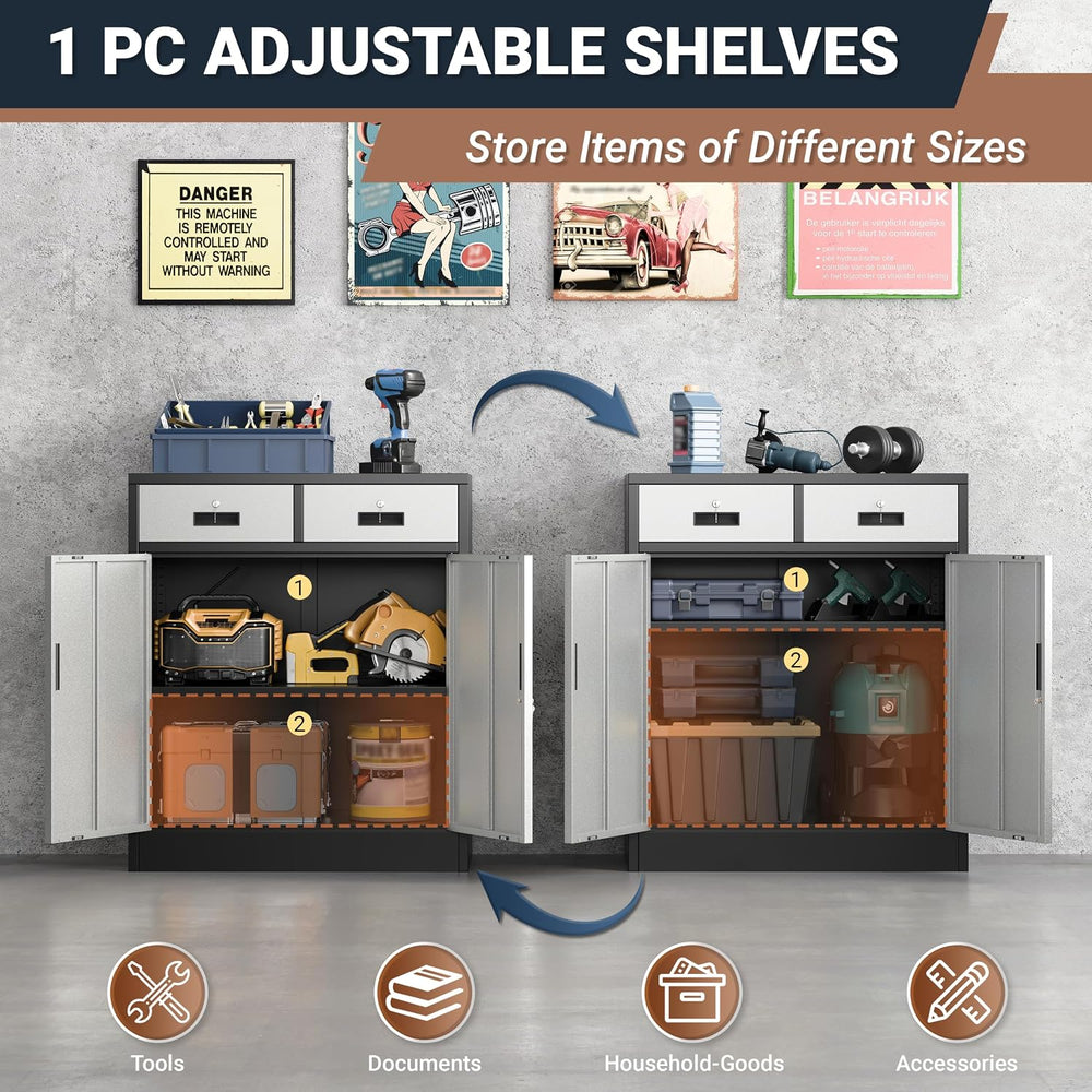 BESFUR Metal Storage Cabinet, Garage Storage Cabinet with 2 Drawers and Adjus...