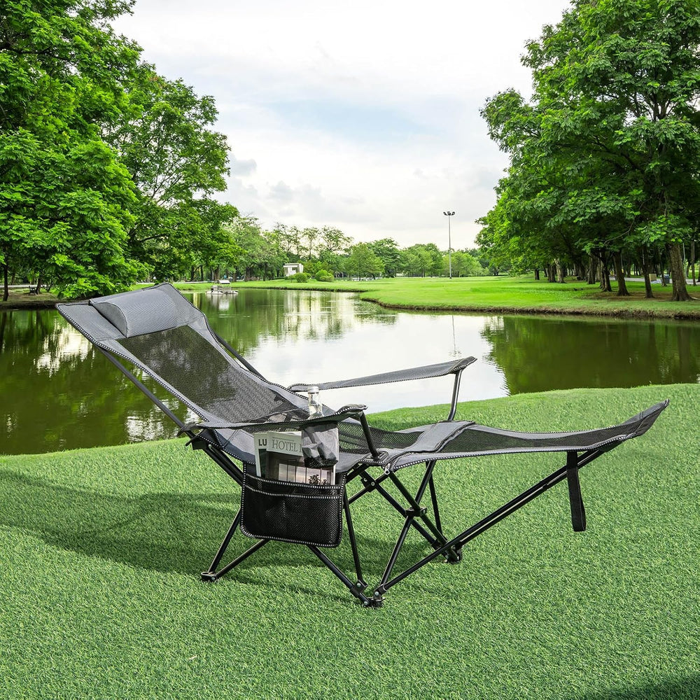 KOTEK Reclining Camping Chair, Portable Lounge Chair with Removable Foot Rest...
