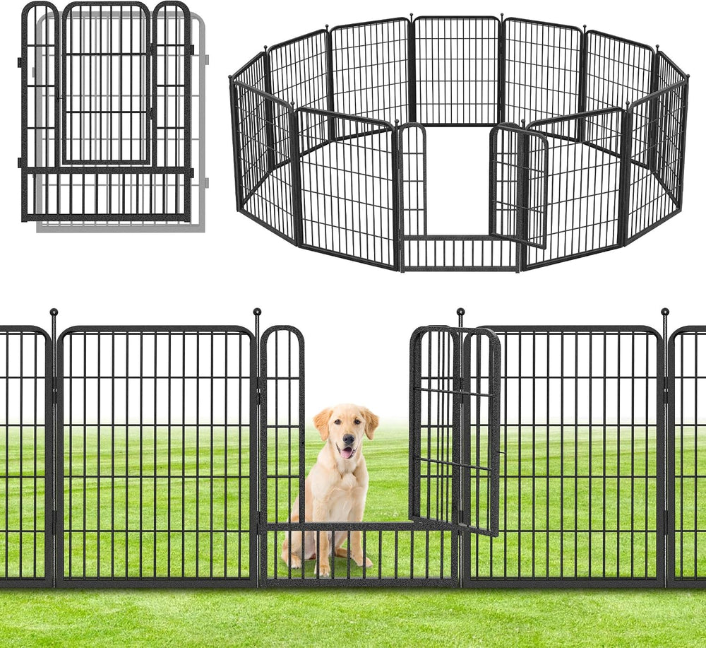 Decorative No Dig Fence Panels Metal Garden Fence with Gate, 28ft(L) x 32in(H...