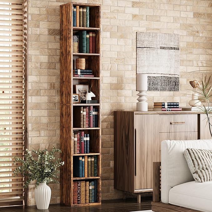 IRONCK Tall Narrow Bookshelf 8 Tiers, Compact Corner Bookcase, Easy to Match for Living Room, Office, Study, Bedroom